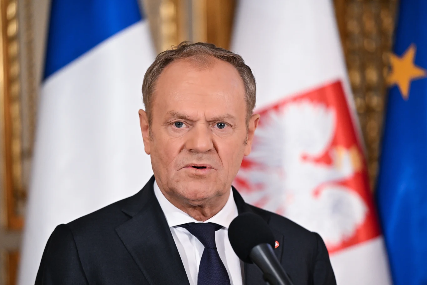 Premier Donald Tusk podczas konferencji prasowej w Ambasadzie RP w Paryżu Premier Donald Tusk podczas konferencji prasowej w Ambasadzie RP w Paryżu