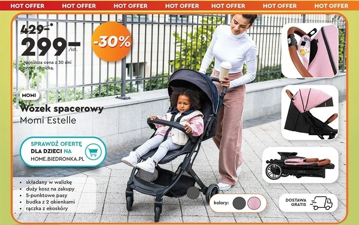 Praktyczny wózek spacerowy na promocji w Biedronka Home! 