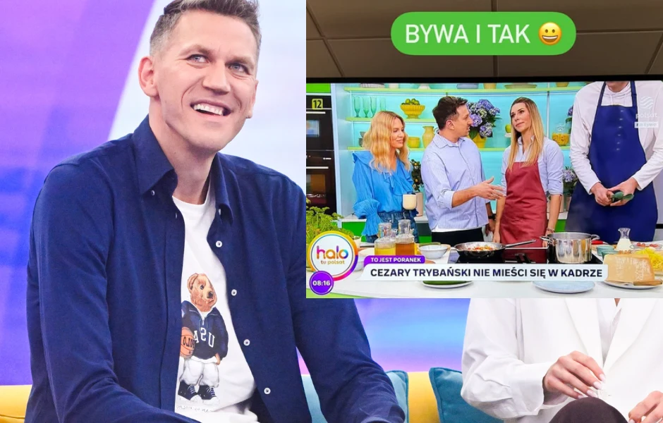 Cezary Trybański nie mieści się w kadrze w programie "halo tu polsat"