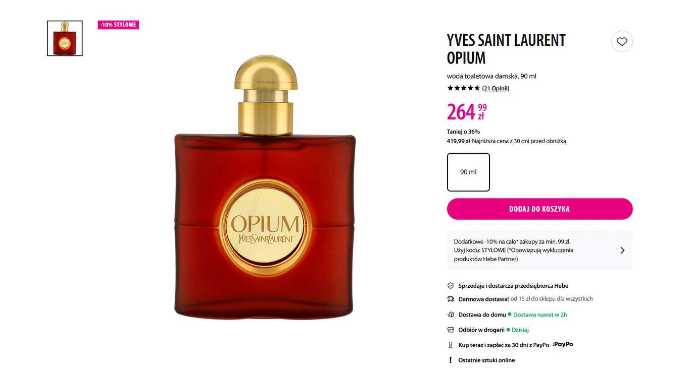 Hebe przeceniło legendarny zapach od Yves Saint Laurent! Perfumy Opium teraz 155 zł taniej!