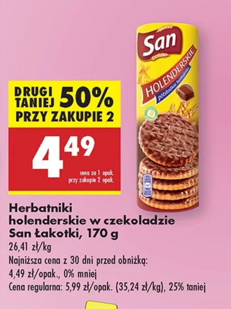 San Holenderskie Herbatniki półsłodkie oblane czekoladą mleczną 170 g