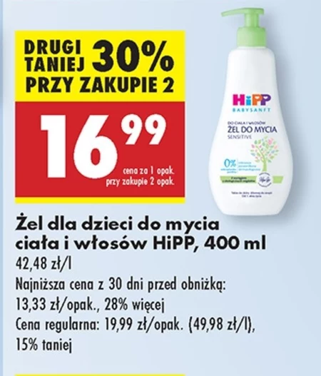 HiPP Babysanft Sensitive Żel do mycia do ciała i włosów 400 ml