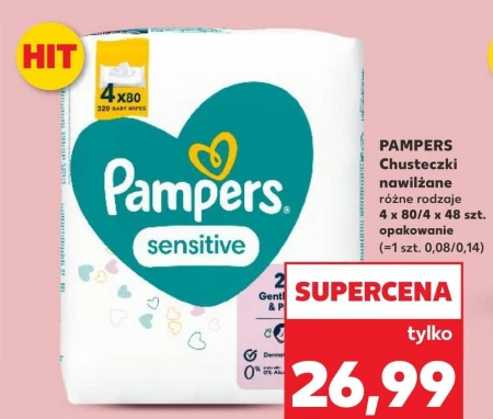 Pampers Sensitive Chusteczki nawilżane dla dzieci, 4 opakowania = 320 chusteczek