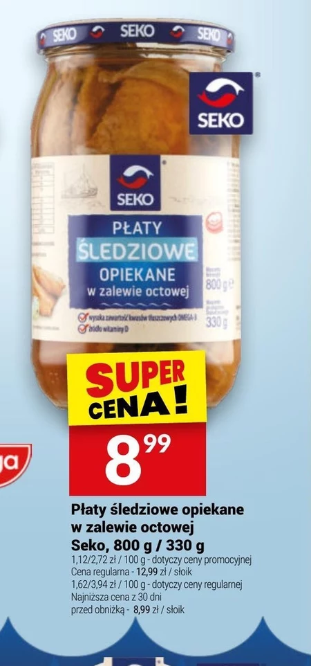 SEKO Płaty śledziowe opiekane w zalewie octowej 800 g