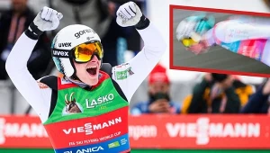 Domen Prevc podczas finałowych zawodów Pucharu Świata w Planicy 