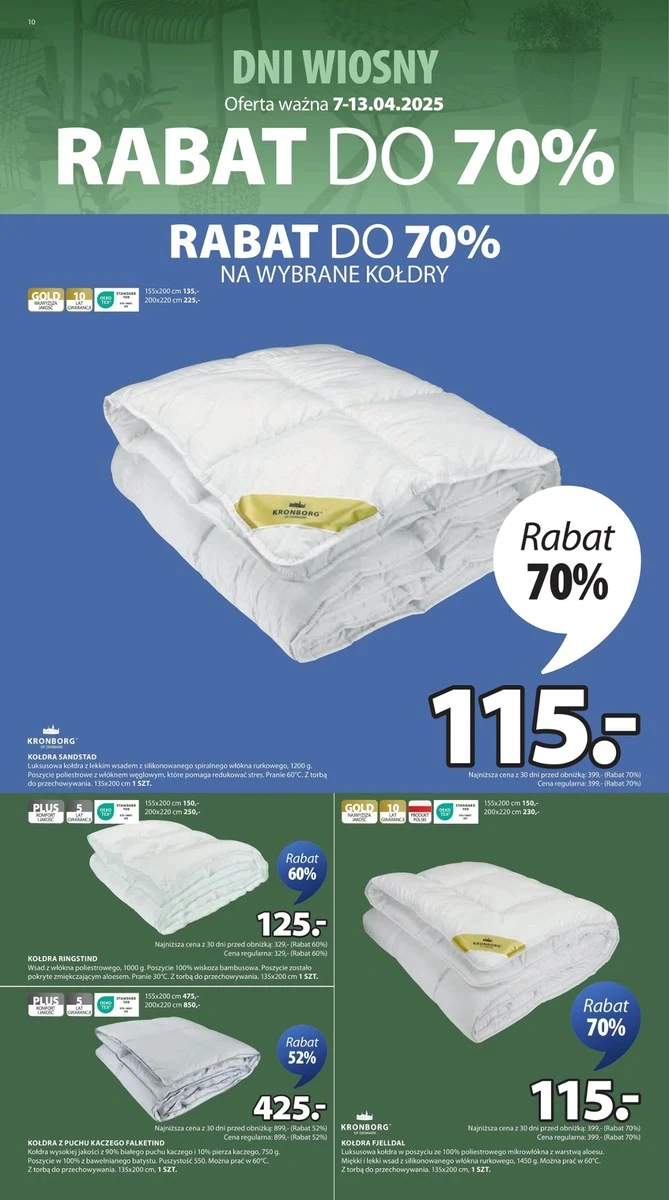 Kołdry nawet do 70% taniej 