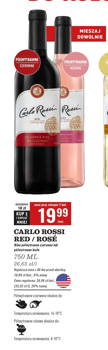 Carlo Rossi California Red Wino czerwone półwytrawne kalifornijskie 750 ml