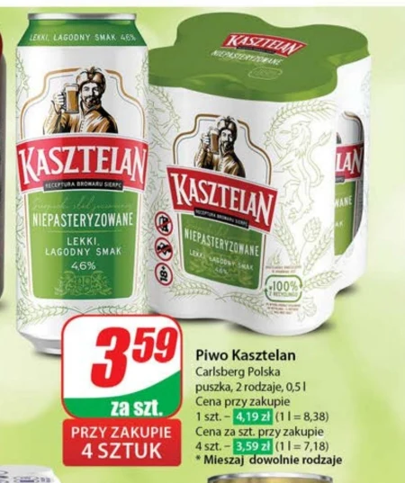 Kasztelan Piwo jasne niepasteryzowane 4 x 500 ml