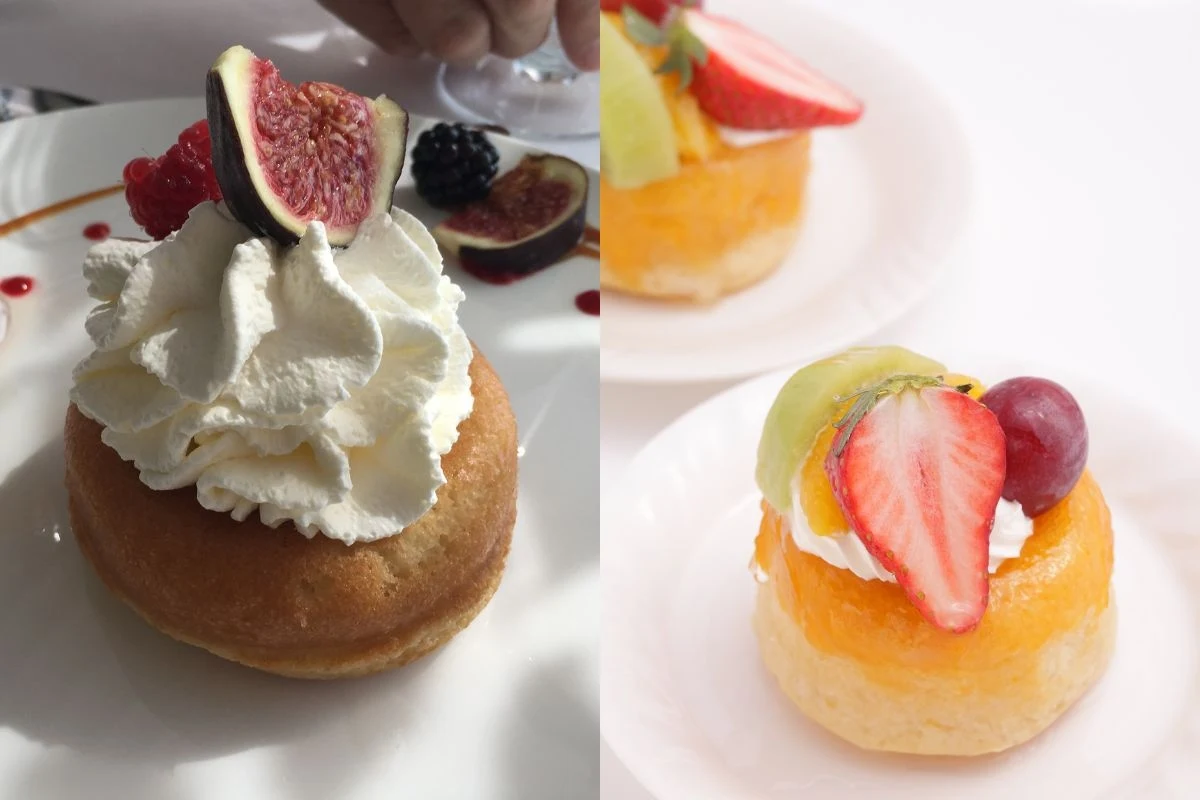 Mini Savarin jest często podawane z bitą śmietaną i owocami jako babeczka, na imprezach. 