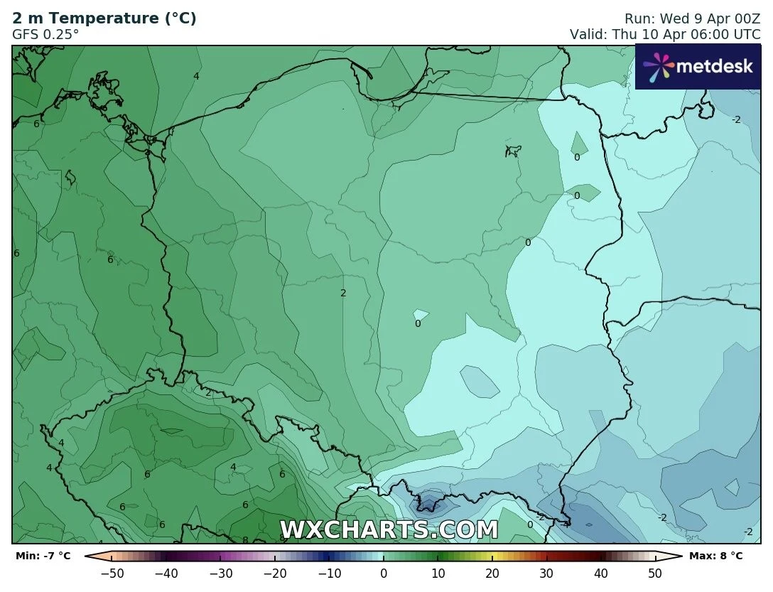 Strefa przymrozków w czwartek przesunie się bardziej na wschód i tam noce wciąż mogą być mroźne Strefa przymrozków w czwartek przesunie się bardziej na wschód i tam noce wciąż mogą być mroźne