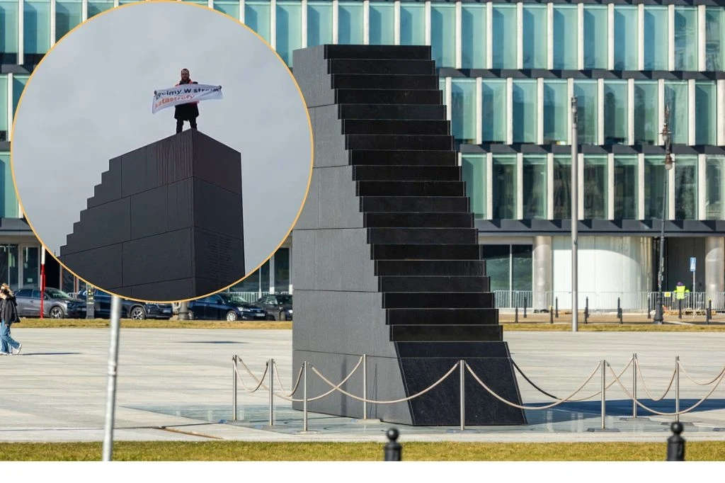 Warszawa. Aktywista klimatyczny oblał farbą pomnik katastrofy smoleńskiej article cover