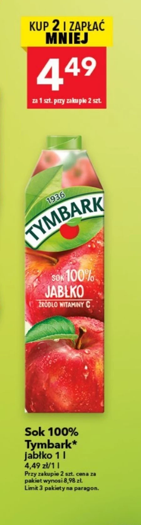 Tymbark Sok 100 % jabłko 1 l