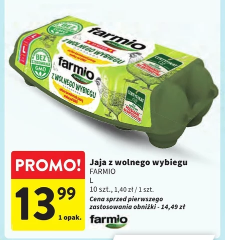 Farmio Jaja ściółkowe od kur karmionych paszą wolną od GMO L 10 sztuk