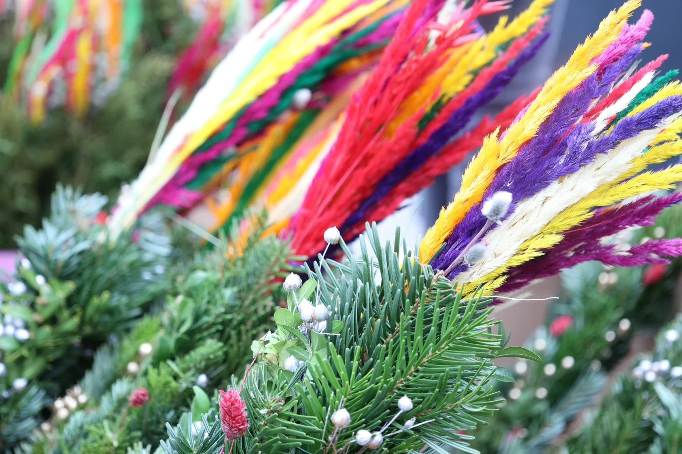 Niedziela Palmowa związana jest z licznymi przesądami i zwyczajami. Sprawdź, czego nie robić, by uniknąć pecha. Kolorowe palmy wielkanocne, święcone w Niedzielę Palmową.