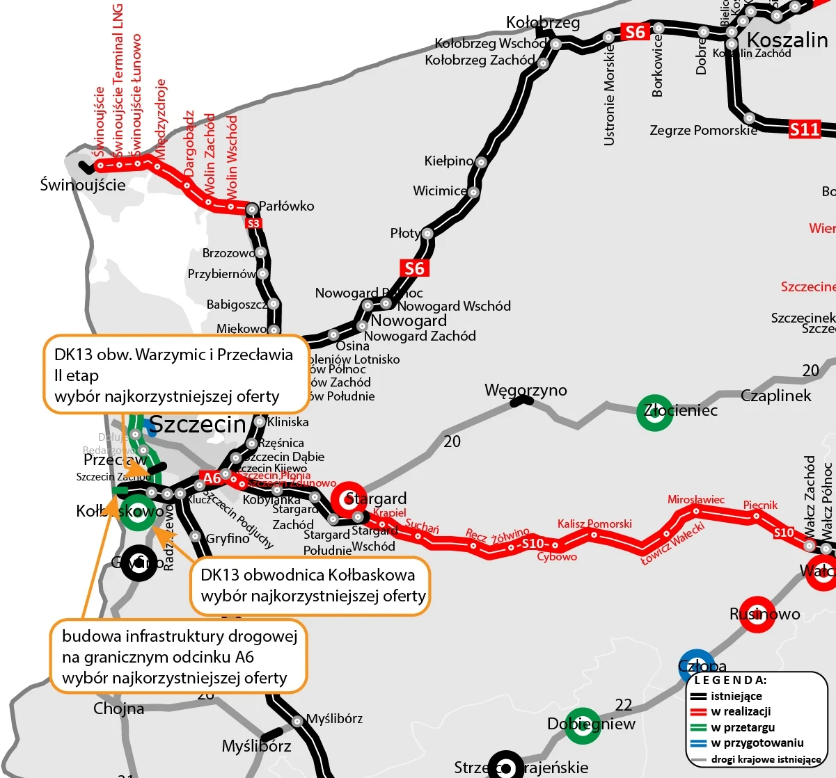 Mapa z lokalizacją zadań inwestycyjnych.