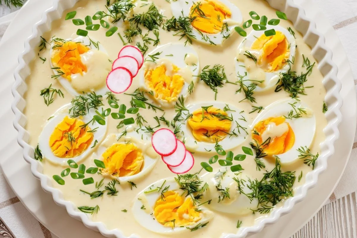 Jaja w sosie chrzanowym z rzodkiewką i szczypiorkiem to ekspresowy przepis na Wielkanoc Jaja w sosie chrzanowym z rzodkiewką i szczypiorkiem to ekspresowy przepis na Wielkanoc