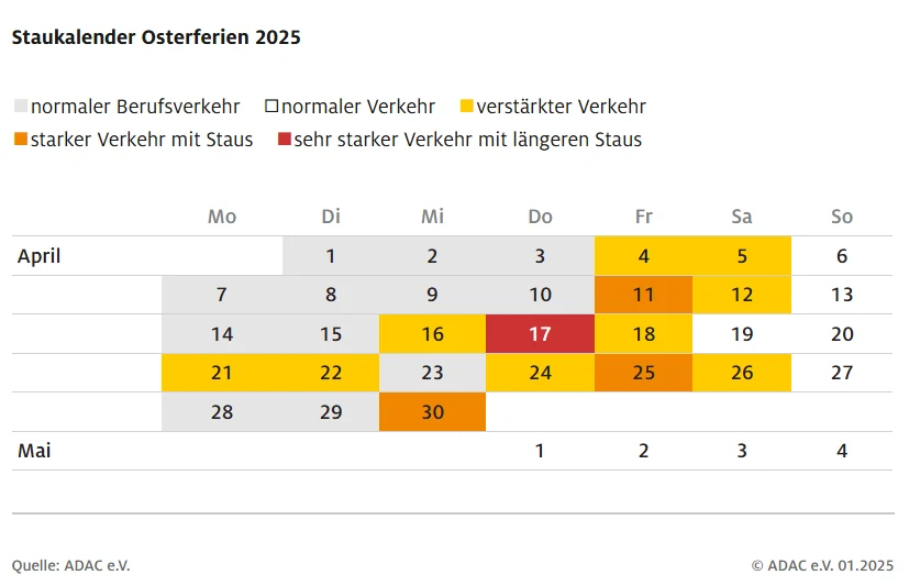 "Staukalender", czyli kalendarz ruchu drogowego na nadchodzące dni. Zdj. ADAC