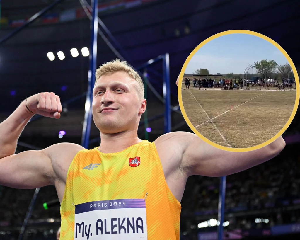 Myskolas Alekna, a w ramce zawody w szczerym polu w USA, na których padł rekord świata Myskolas Alekna, a w ramce zawody w szczerym polu w USA, na których padł rekord świata