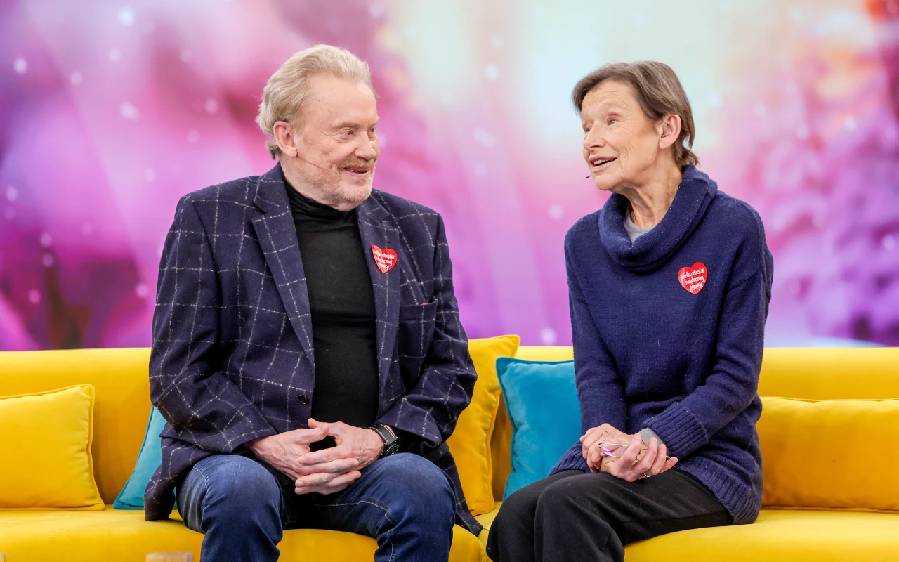 Jadwiga Jankowska-Cieślak z Danielem Olbrychskim w "halo tu polsat" 27 stycznia 2025 roku