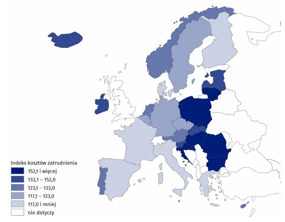 Indeks kosztów zatrudnienia dla wybranych krajów Europy w 4 kwartale 2024 r.