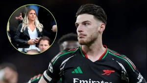 Declan Rice i Lauren Fryer (w okienku)/ Mike Egerton/PA Images via Getty Images