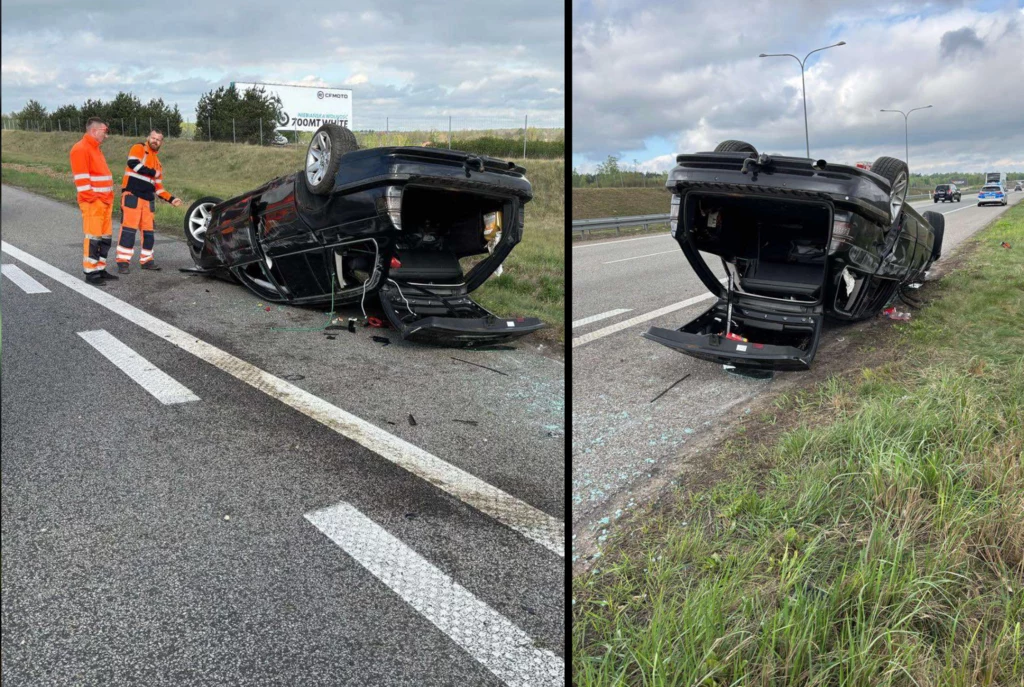 Dachowanie na autostradzie A2. Nie żyje mężczyzna Dachowanie na autostradzie A2. Nie żyje mężczyzna