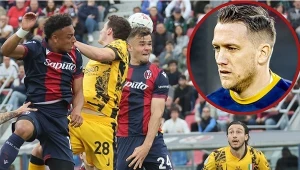 Inter stracił decydującą bramkę w 90+4. minucie gry. Czy Piotr Zieliński (na małym zdj.) i Nicola Zalewski sięgną po scudetto? (Źródło: Newspix.pl/AFP)  