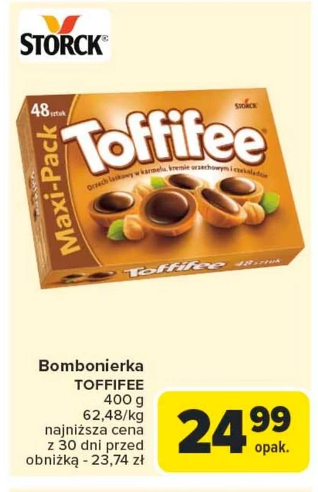 Toffifee Orzech laskowy w karmelu kremie orzechowym i czekoladzie 400 g (48 sztuk)