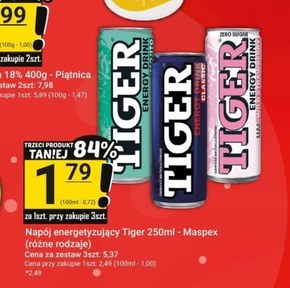 Tiger Zero Sugar Gazowany napój energetyzujący o smaku Wild Strawberry 250 ml niska cena