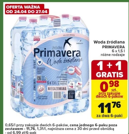 Primavera Woda źródlana niegazowana 6 x 1,5 l