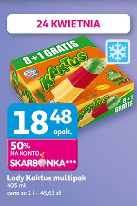 Kaktus Lody wodne o smaku cytrynowym i sorbet truskawkowy 405 ml (9 sztuk)
