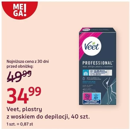 Veet Professional Plastry z woskiem skóra wrażliwa 40 sztuk i 4 chusteczki