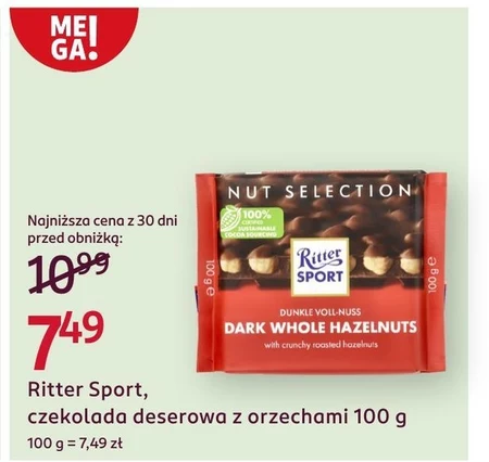 Ritter Sport Czekolada deserowa z całymi prażonymi orzechami laskowymi 100 g