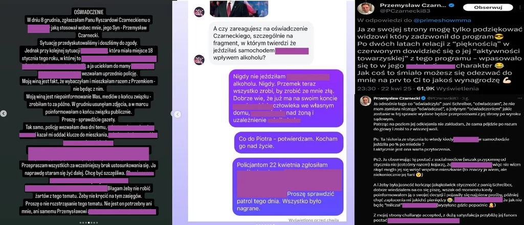 Oświadczenia Marianny Schreiber i Przemysława Czarneckiego. Zważywszy na opisy dotyczące dziecka oraz drastyczne szczegóły, zdecydowaliśmy się nie publikować pełnych opisów
