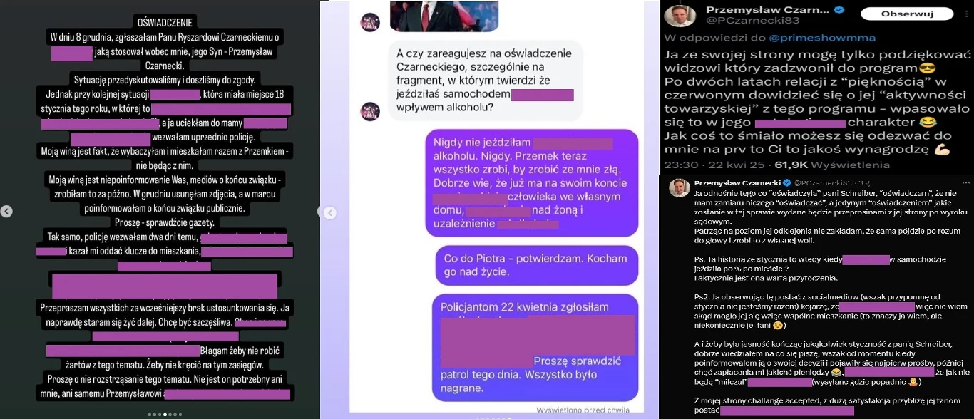 Oświadczenia Marianny Schreiber i Przemysława Czarneckiego. Zważywszy na opisy dotyczące dziecka oraz drastyczne szczegóły, zdecydowaliśmy się nie publikować pełnych opisów