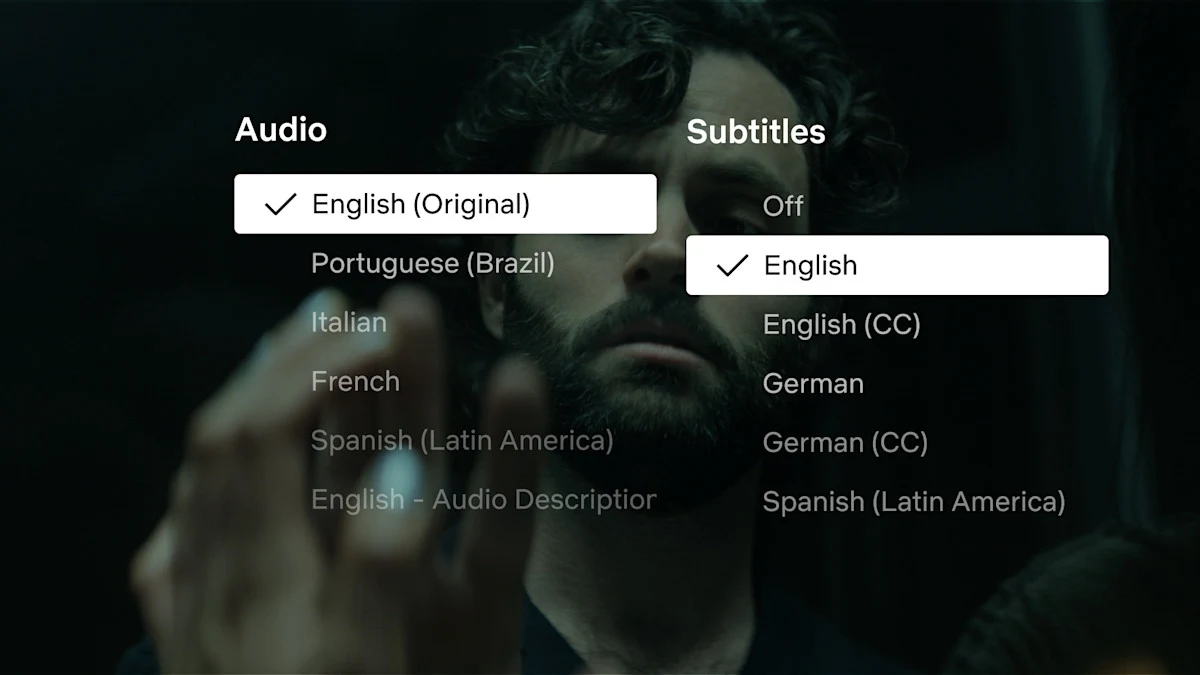 Napisy dialogowe po angielsku w menu Netflix.