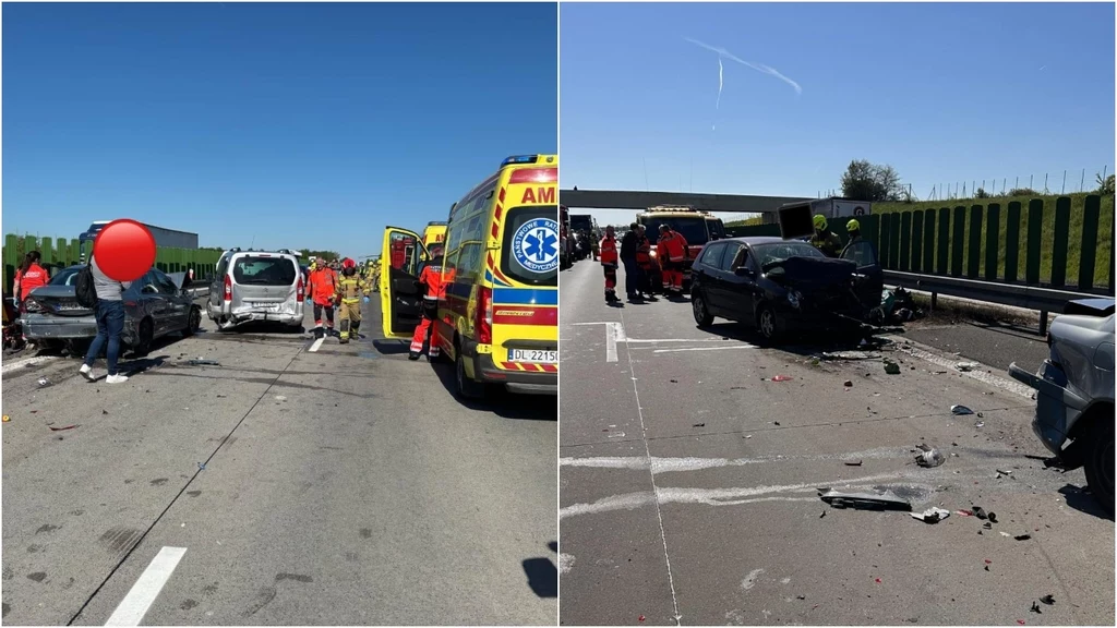 Wypadek ośmiu samochodów na autostradzie A4 Wypadek ośmiu samochodów na autostradzie A4