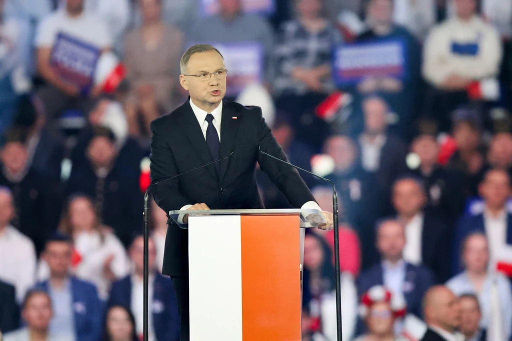 Prezydent Andrzej Duda podczas konwencji Karola Nawrockiego w Łodzi Prezydent Andrzej Duda podczas konwencji Karola Nawrockiego w Łodzi