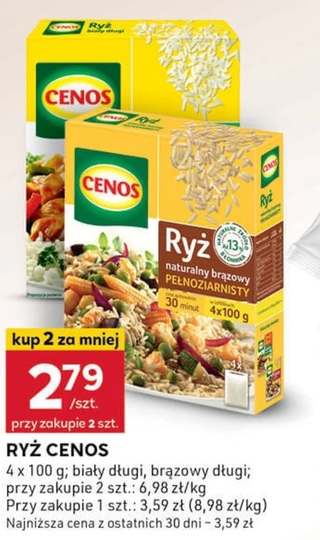 Cenos Ryż naturalny brązowy pełnoziarnisty 400 g (4 x 100 g)