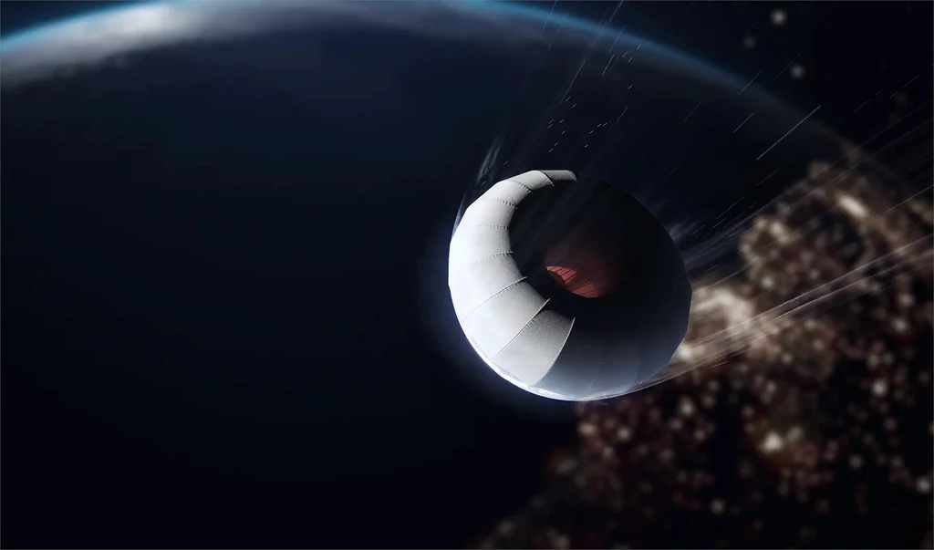 Wizja artystyczna kapsuły wejściowej Phoenix 1 firmy Atmos Space Cargo. Wizja artystyczna kapsuły wejściowej Phoenix 1 firmy Atmos Space Cargo.
