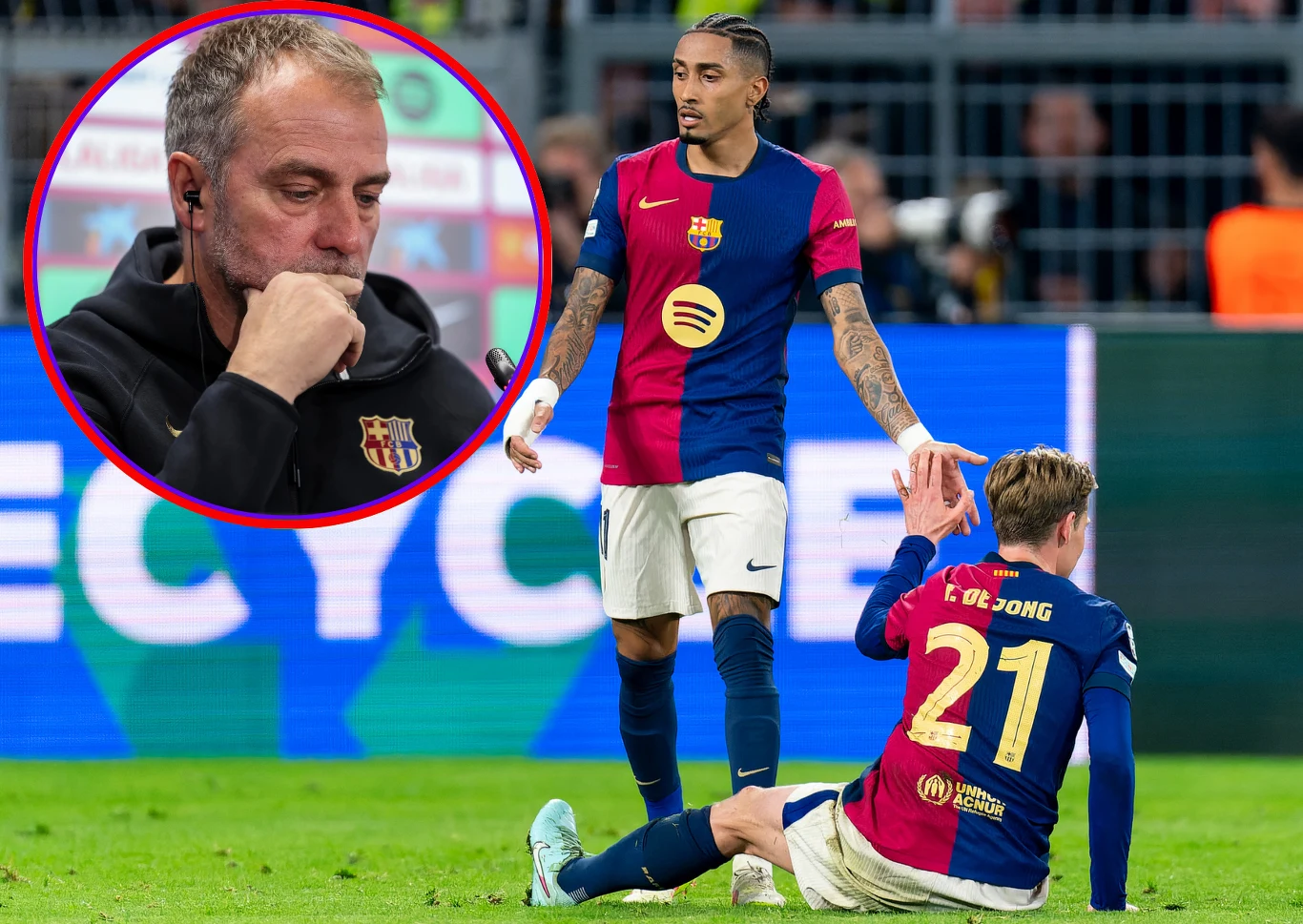 Hansi Flick, Raphinha i Frenkie de Jong Hansi Flick, Raphinha i Frenkie de Jong