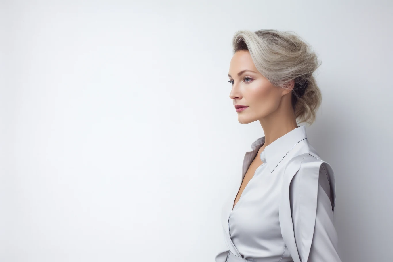 Wróżka Diana ułożyła tarota dla wszystkich znaków. Sprawdź, co się wydarzy w czwartek, 8 maja? Profil eleganckiej kobiety w jasnej koszuli na tle białej ściany, jej włosy są starannie ułożone, a spojrzenie skierowane lekko w bok.