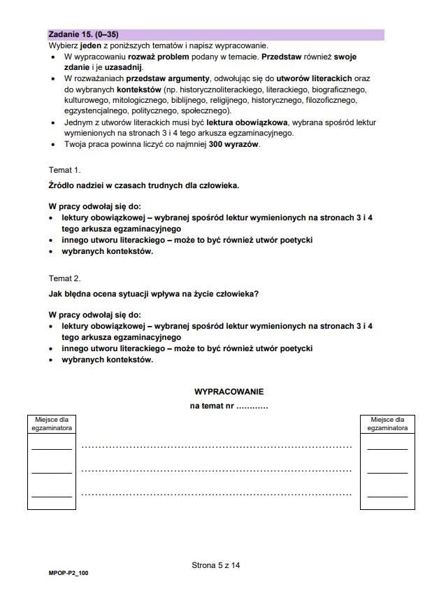 Matura 2025. Arkusz CKE z języka polskiego - tematy wypracowań