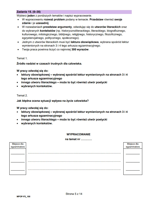 Matura 2025. Arkusz CKE z języka polskiego - tematy wypracowań