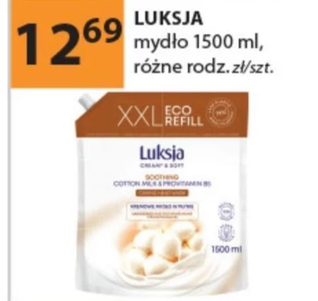 Luksja Creamy & Soft Kremowe mydło w płynie łagodzące mleczko bawełniane i prowitamina B5 1500 ml