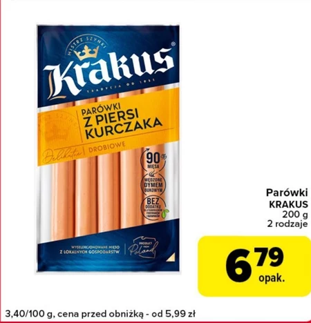 Krakus Parówki z piersi kurczaka drobiowe 200 g