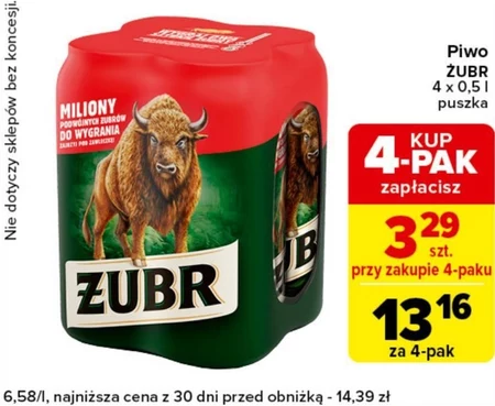 Żubr Piwo jasne 2 l (4 x 0,5 l)