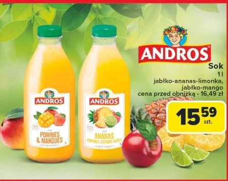 Andros Sok z wyciskanych ananasów 1 l