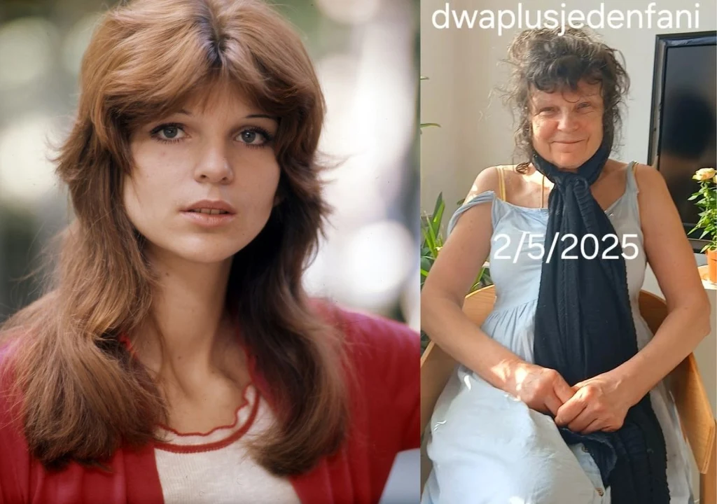 Elżbieta Dmoch w 1973 roku i 2025 roku; fot. @dwaplusjeden.fani