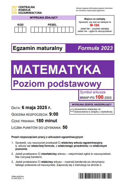 Matura 2025. Matematyka, poziom podstawowy. Arkusz CKE - strona 1